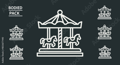Carousel Icon Set - Classic Amusement Park Ride in Outline Style.