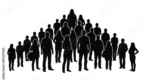 Crowd of diverse people silhouettes isolated on white background, Vector