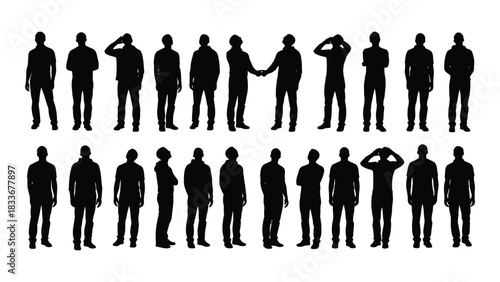 Diverse male silhouette collection isolated on white background, Vector