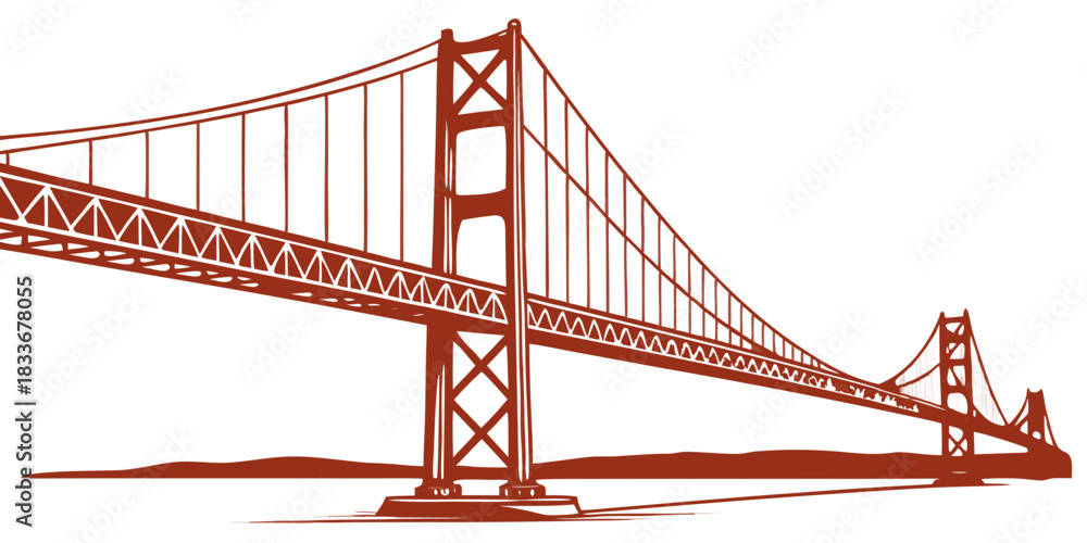 Obraz premium Iconic Suspension Bridge Vector Illustration Orange