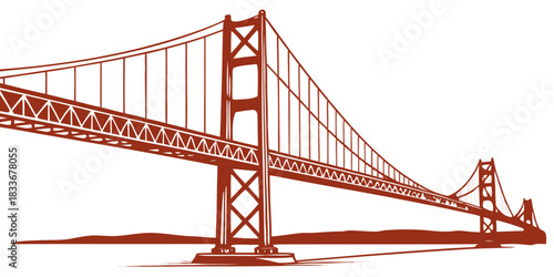 Iconic Suspension Bridge Vector Illustration Orange