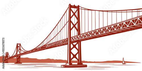 Iconic Suspension Bridge Vector Illustration Orange