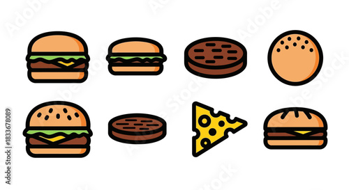 Burger Icons - Delicious Fast Food Vector Illustration.