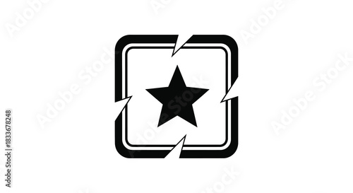 Abstract geometric design featuring a star enclosed within a square with broken edges silhouette