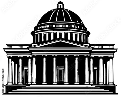 Neoclassical Dome Building Silhouette Vector Icon