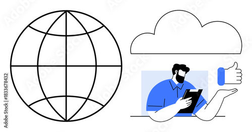 Fotografie Digital marketing, online networking, data management, social media, cloud computing, remote work