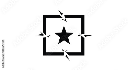 A striking black square with a central starburst and fractured edges a bold silhouette