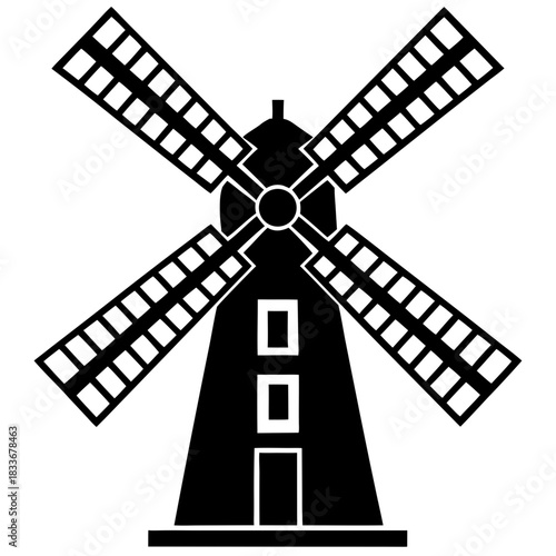 Traditional Dutch Windmill Silhouette Vector Icon