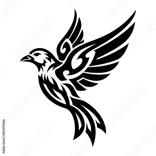 Tribal tattoo design of a flying bird with outstretched wings, symbolizing freedom and peace