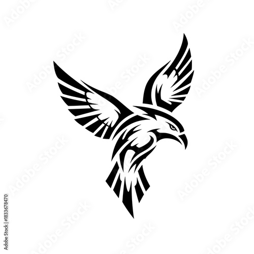 Tribal Tattoo Style Hawk or Eagle Bird in Flight with Wings Spread Wide Open Vector Graphic