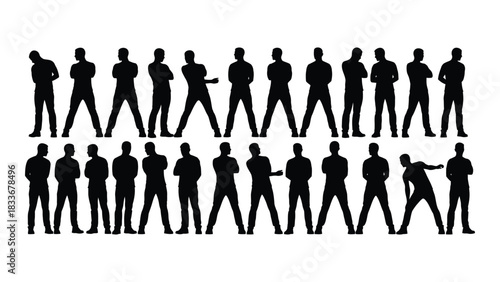 Collection of men silhouettes in various poses isolated on white background, Vector