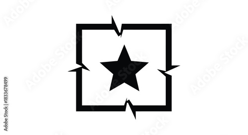 A minimalist design featuring a star within a square composed of arrows silhouette
