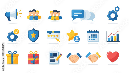 Collection of Business and Management Icons for Web and App Design.
