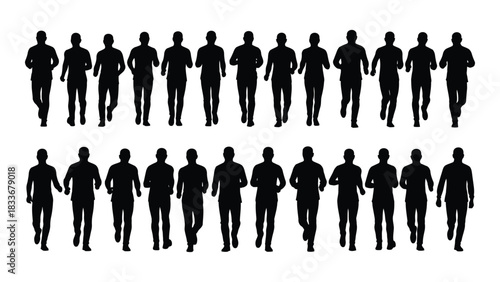 Running men silhouettes isolated on white background, Vector