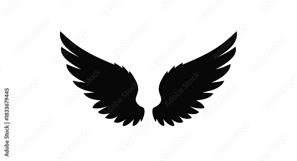 Fototapeta premium A simple black and white illustration of a pair of spread wings