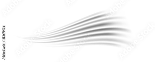 Grey wind lines effect. Air flow stream wave motion trace. Light curved speed element. Swoosh or swash stripe path design illustration. Air conditioner blow concept. Vector twirl swish background