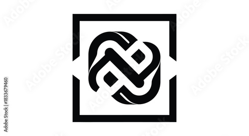 Intricate knot design within a square frame a captivating black and white silhouette