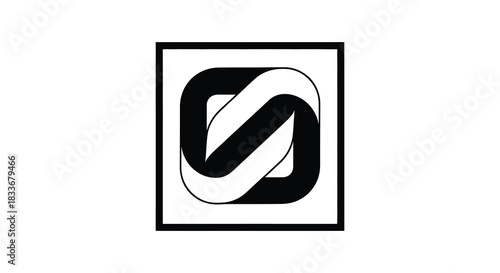 Abstract black and white intertwined ribbon design within a square frame a striking silhouette