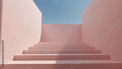Wallpaper Mural Dreamy pink stairs leading to bright blue sky, perfect for showcasing ambition, growth, and reaching goals in a minimalist, modern aesthetic Torontodigital.ca