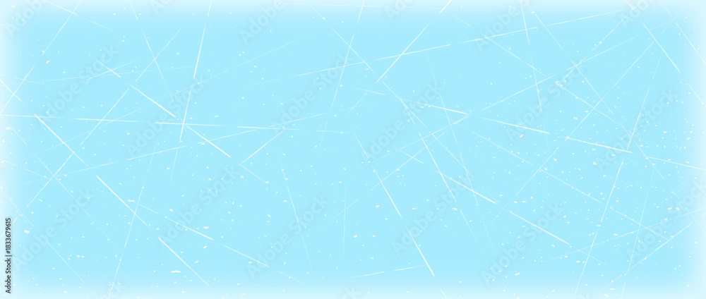 Fototapeta premium Scratched ice surface texture. Light blue ice background with skate scratches, traces, cracks. Rough winter sport rink backdrop. Frozen lake or pond water wallpaper with dots, spot and lines. Vector