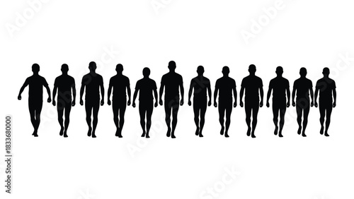 Group of walking male silhouettes isolated on white background, Vector