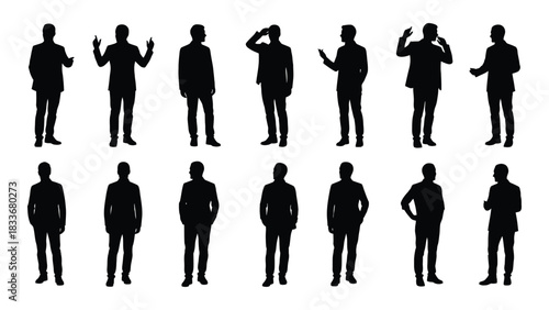 Male silhouettes collection isolated on white background, Vector