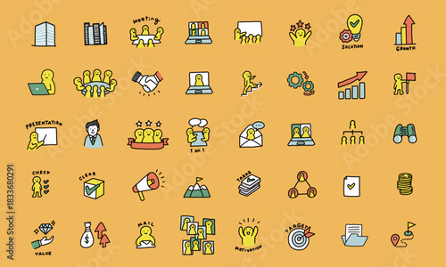 ビジネス・チーム・会社・組織などの手描きのイラストアイコンセット