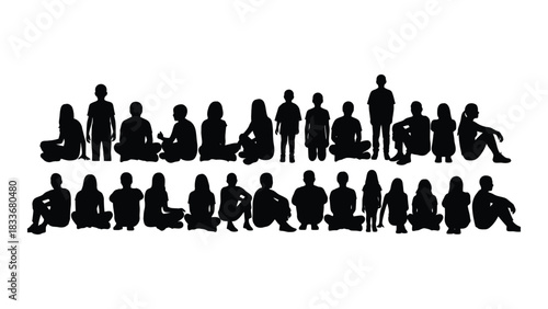 Children and teenager silhouettes isolated on white background, Vector