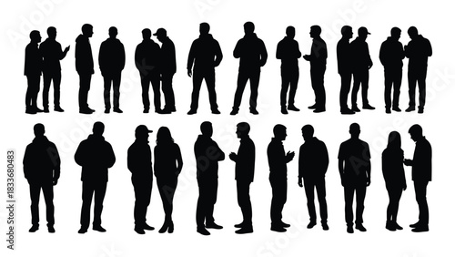 Diverse group of people silhouettes isolated on white background, Vector