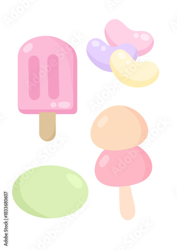 Vector illustration of strawberry ice cream candy and japanese mochi