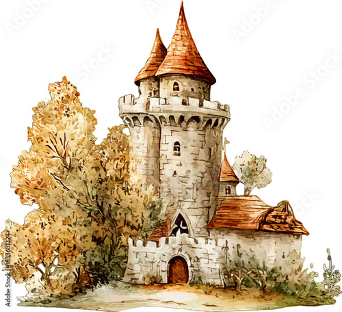 Whimsical Watercolor Castle Illustration