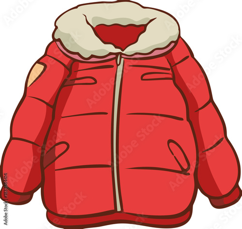 Red fur-lined winter jacket