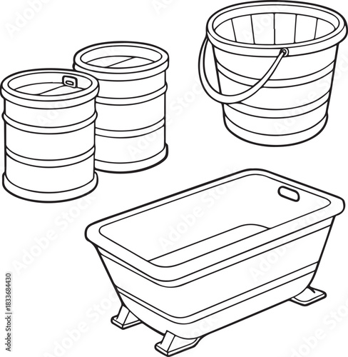Hand-drawn vector illustration of an old-fashioned bathtub, isolated white object