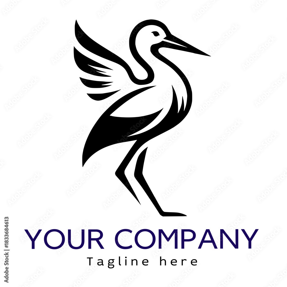Naklejka premium Stork logo or icon, black, transparent background