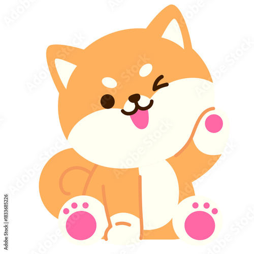 cute orange cartoon dog waving happily, ideal for friendly greetings, social media posts, positive communication, playful designs, branding elements, adorable characters, and cheerful digital visuals