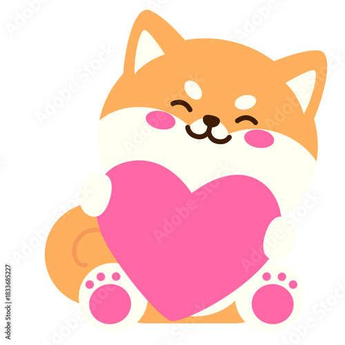 cute orange cartoon dog holding a big pink heart, suitable for love themes, romantic messages, celebration graphics, greeting cards, positive communication, and cheerful digital content