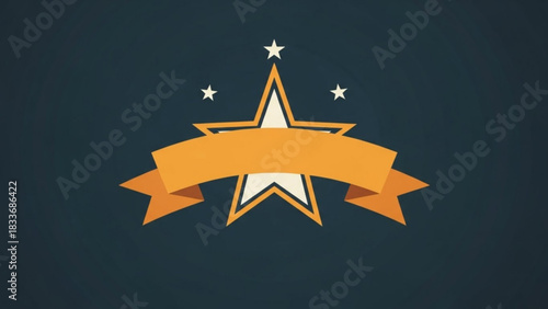 Retro style award ribbon with stars and copy space on a dark blue background perfect for design elements and graphic overlays