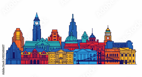 Colorful Skyline of Famous London Landmarks in a Stylized Illustration.