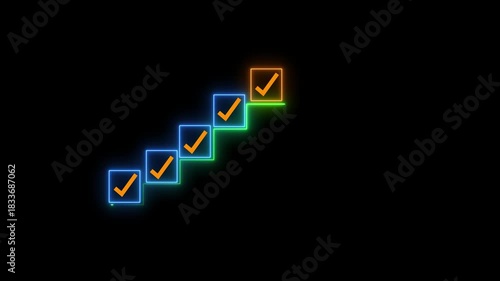 Business Success and Goal Achievement Steps, Businessman draws check mark on virtual ladder achieving goal, of success. Planning,