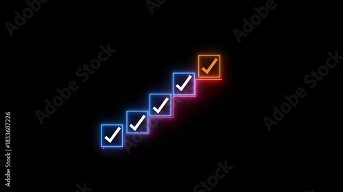Business success and goal achievement steps. Businessman drawing checkmarks on virtual staircase steps toward achieving goals,