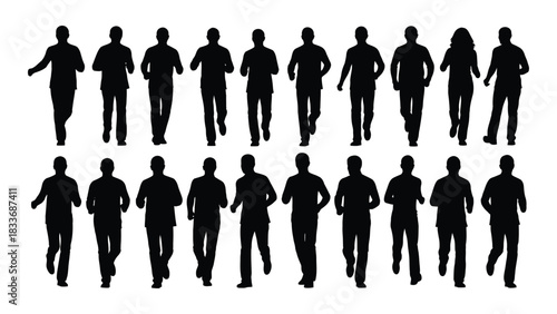 Running people silhouettes isolated on white background, Vector