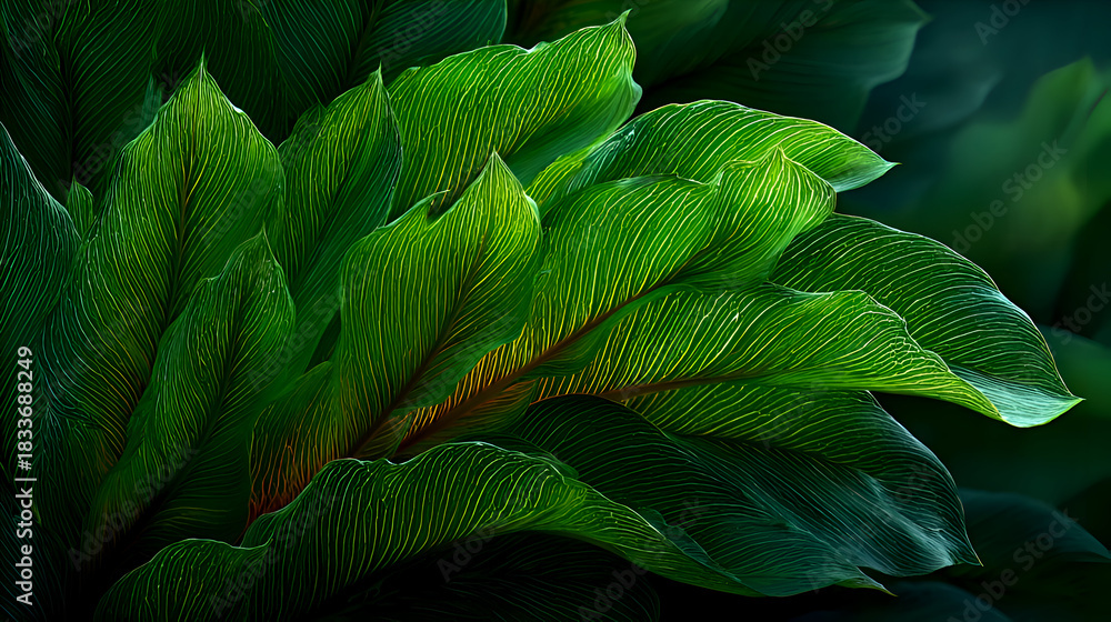 Obraz premium Lush Green Leaves Vibrant Foliage Tropical Plant Pattern