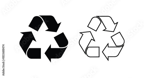 Two recycling symbols presented in contrasting forms of solid black and a white outline silhouette