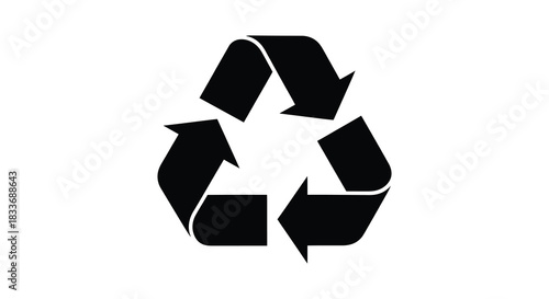 A stark black recycling symbol presented against a plain white background a striking silhouette