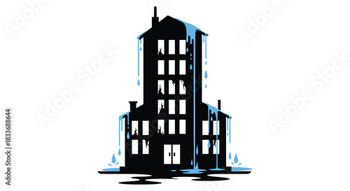 A striking graphic illustration showcasing a tall building with dripping liquid a captivating silhouette