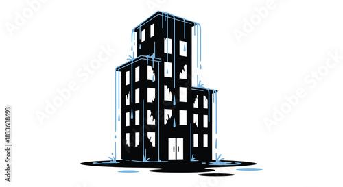Abstract building illustration with dripping water effect a modern architectural design silhouette