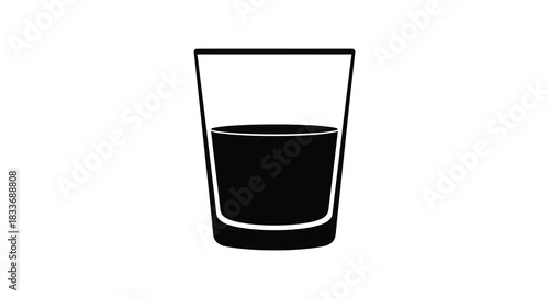 A simple representation of a glass filled with dark liquid a stark silhouette