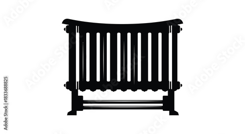 a black and white illustration of a vintage ornate metal bed frame silhouette