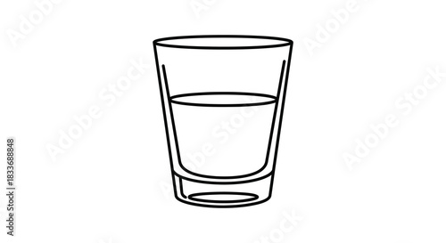 A simple black and white drawing of a partially filled glass a minimalist silhouette