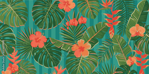 Tropical Pattern Design with Vibrant Floral and Botanical Elements for Backgrounds and Wallpapers